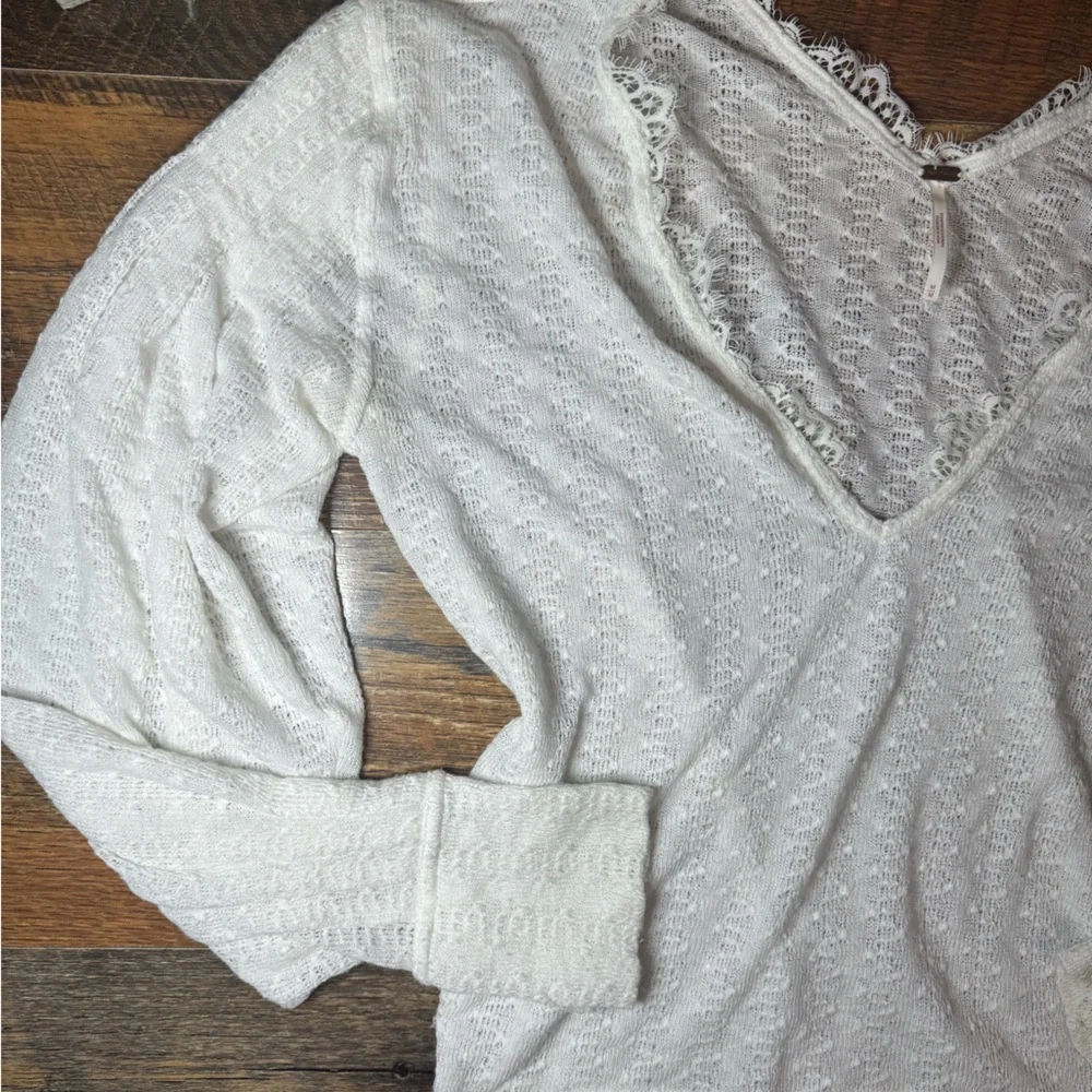 Free People Dream Girl Pointelle Knit Ivory Top- Medium